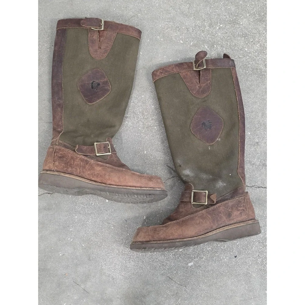 Chippewa Cutter Boots Mens Size 10EE Brown Leather Canvas Knee High Winter